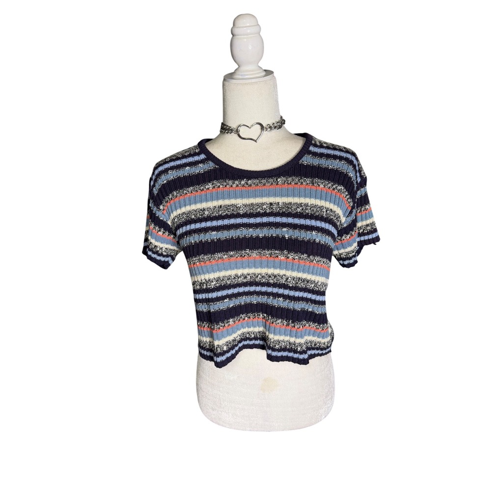 Vintage Y2K Hipwear Striped Knit Short Sleeve Sweater Top M/L